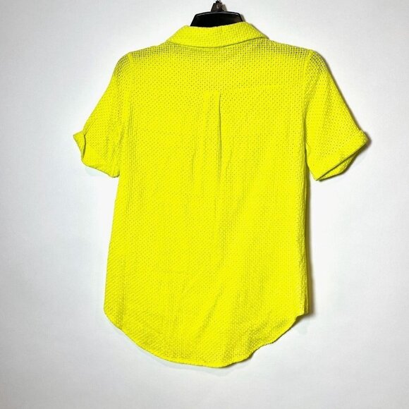 Lili Sidonio Molly Bracken Button Up Blouse Top Womens S Yellow Collared Eyelet - Picture 4 of 10